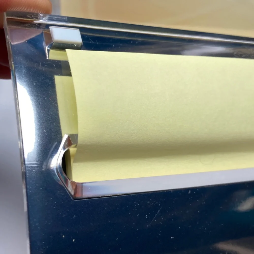 New open box 3M Post It Note chrome w clear color holder, opened only for photos